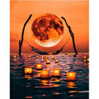 Canvas Huzurlu Dolunay Sayılarla Boyama Seti  Kasnaklı 40 x 50 cm