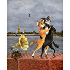 Canvas Kedilerin Dansı Sayılarla Boyama Seti  Kasnaklı 40 x 50 cm