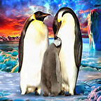 Canvas Penguen Ailesi Sayılarla Boyama Seti  Kasnaklı 40 x 50 cm