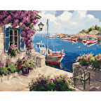 Canvas Yazlıktaki Tekne Sayılarla Boyama Seti  Kasnaklı 40 x 50 cm