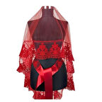 Gelin Eşarbı Kırmızı Çizgili Fiyonk