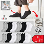 KRAL SOCKS Kadın - Erkek (10 ÇİFT ) Düz Desen Ekonomik Bilek Boy Patik Çorap