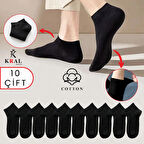 KRAL SOCKS Kadın - Erkek (10 ÇİFT ) Düz Desen Ekonomik Bilek Boy Patik Çorap