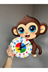 Sevimli Munki Maymun Montessori Çocuk Odası Eğitici Ahşap Duvar Saati - Sessiz Mekanizma, Şık
