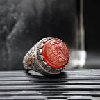 Akik Taşlı Yuvarlak  Gümüş Yüzük