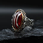 Gümüş Çizgili Kırmızı Gümüş Yüzük