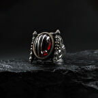 Gümüş Çizgili Kırmızı Gümüş Yüzük