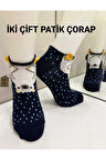 PATİK ÇORAP DESENLİ KULAKLI PAMUKLU LACİVERT ÇORABI 36-40  2 ÇİFT