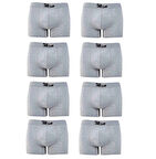 Erkek Likralı 8 Adet Gri Premium 1.Kalite Pamuklu Penye Esnek Kumaş Boxer Baksır