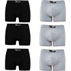 Erkek Likralı 6 Adet Siyah-Gri Karşık Premium 1.Kalite Pamuklu Penye Esnek Kumaş Boxer Baksır