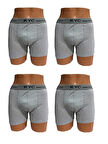 4 Adet Gri Renk 1.Kalite Pamuklu Likralı Penye Esnek Kumaş Boxer Baksır