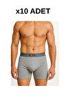 10 Adet Gri Likralı Pamuklu Boxer