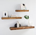 KUZELA Ahşap Çok Amaçlı 3'lü Duvar Rafı
