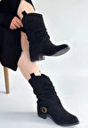 Canty Siyah Süet Körüklü Topuklu Çizme