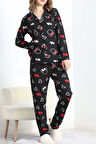 Düğmeli Pijama Takımı Siyahkırmızı - 19718.1857.