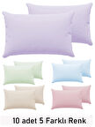 Skyline 10 Adet Pamuklu Yastık Kılıfı 50x70cm|5 Farklı Renk 10lu Set|Fermuarlı Yastık Kılıf