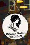 Güzellik Salonu Cam Kapı Pano Karşılama Tabelası, Kadın Kuaför Dükkan Süsü, Askılı Cam Kapı Tablosu