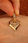 Baget Taşlı Kalp Altın Kolye Ucu