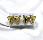 VİP MODEL ŞIK TASARIM ÜÇGEN DETAYLI GOLD KÜPE 316L PASLANMAZ ÇELİK