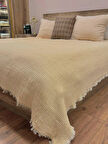 Krem 7 Katlı Çift Taraflı Dolgulu Çift Kişilik Müslin Battaniye %100 Pamuk 230x240 cm