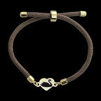 Saflığın ve zarafetin timsali Kalp Figürlü ve Kahverengi Örgülü 14 Ayar Altın Plakalı Kuğu Bilekliği