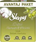 Sleepy Pamuk Zeytin Zeytinyağlı Islak Havlu 90 yaprak 3'lü Paket 3 adet
