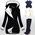 Kaşmir Kapüşonlu Kaşe Kadın Kaban