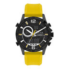 Lee Cooper LC07559.657 Erkek Kol Saati | 46 mm Siyah Çelik Kasa, Sarı Silikon Kordon, Dijital Mekanizma