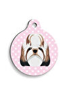 Pembe Puantiyeli Shih Tzu Yuvarlak Köpek Künyesi Medium: 3 cm.