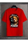 Unisex Power Yazılı Bear Baskılı Tshirt