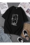 Unisex Siyah Beyaz Bear Baskılı Tshirt
