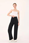 Kadın Siyah Cırtlı Keten Palazzo Pantolon