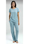 Viskon Kısa Kol Pijama Takım-8997