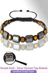 Sertifikalı Gerçek Gold - Silver Hematit Taşı Bileklik - Ayarlamalı