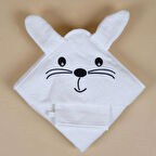 Lawon Kids %100 Pamuk Tavşan Desen Nakışlı ve Kese Hediyeli Bebek Havlu Kundak *Beyaz