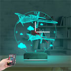 Pırpır Uçak Pilot Tasarım Saatli 3D Lamba - Masa Gece Lambası
