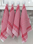 Kırmızı Renkli Pamuklu Pöti Kareli 4'lü Peçete, Kurulama Bezi, Beslenme Örtüsü (50 x 70 cm)