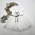 Lenaca 5-6-7 Yaş Payetli Tavşan Baskılı Kız Çocuk Elbisesi