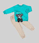 Lenaca 1-2-3 Yaş Filli Sallanan Ayak Desenli Likra Penye Kumaş Sweat Pantolonlu Kız Erkek 2li Çocuk Takımı