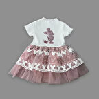 Lenaca 1-2-3 Yaş Payetli Mickey Baskılı Brode Etekli Kız Bebek Elbisesi