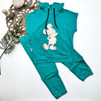 Lenaca 3-4-5 Yaş Kapşonlu Payetli Mickey Desenli Kısa Kol 2li Kız Erkek Çocuk Takımı