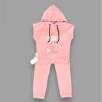 Lenaca 3-4-5 Yaş Kapşonlu Payetli Mickey Desenli Kısa Kol 2li Kız Erkek Çocuk Takımı