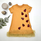 Lenaca 1-2-3 Yaş Uğur Böceği Nakışlı Fırfır Uçlu Kız Çocuk Jile Elbisesi