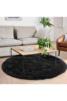 Yuvarlak Tüy Dökmez Tavşan Tüyü Post Halı Siyah