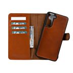 Samsung Galaxy S21 FE Uyumlu Deri Cüzdanlı Kılıf RST2EF Taba