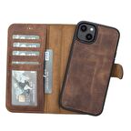 Apple iPhone 14 Plus Uyumlu Deri Cüzdanlı Kılıf MWWN G2 Kahve