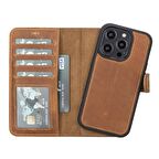 Apple iPhone 14 Pro Uyumlu Deri Cüzdanlı Kılıf MWWN G19 Taba