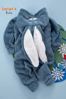 Welsoft Lacivert Tavşan Unisex Yumuşak Peluş Fermuarlı Bebek Tulumu - 3 Yaş