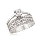 Gümüş Üç Sıra Tek Taş Kadın Yüzük