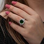 Lucky Life 925 Ayar Gumuss Yeşil Baget Kare Kadın Yüzük